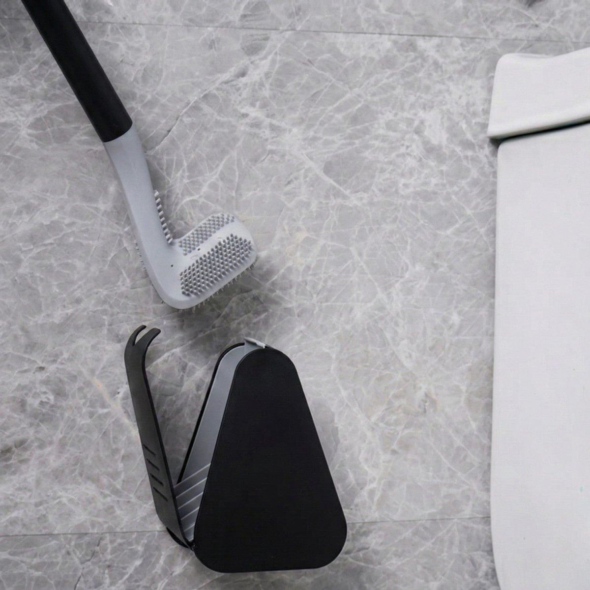 Triangular Silicone Toilet Brush with Wall-Mount Design