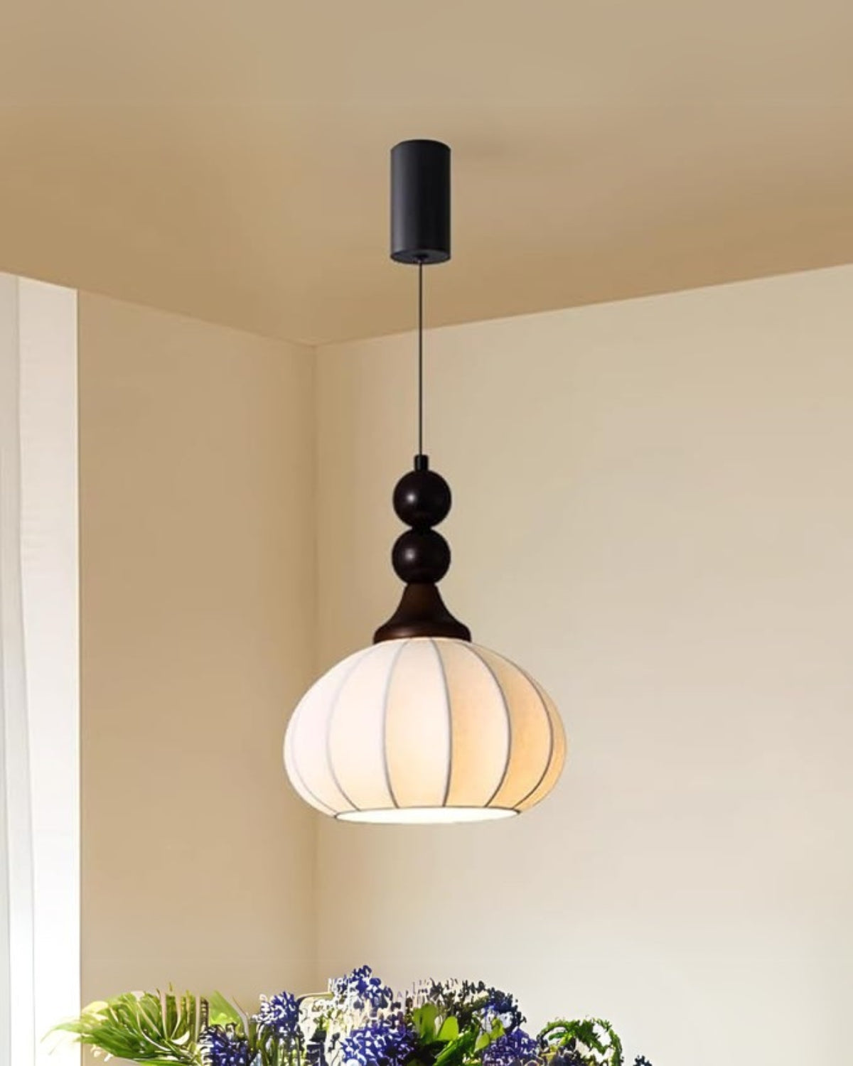 Minimalist Silk and Wood Table Lamp with LED Lighting
