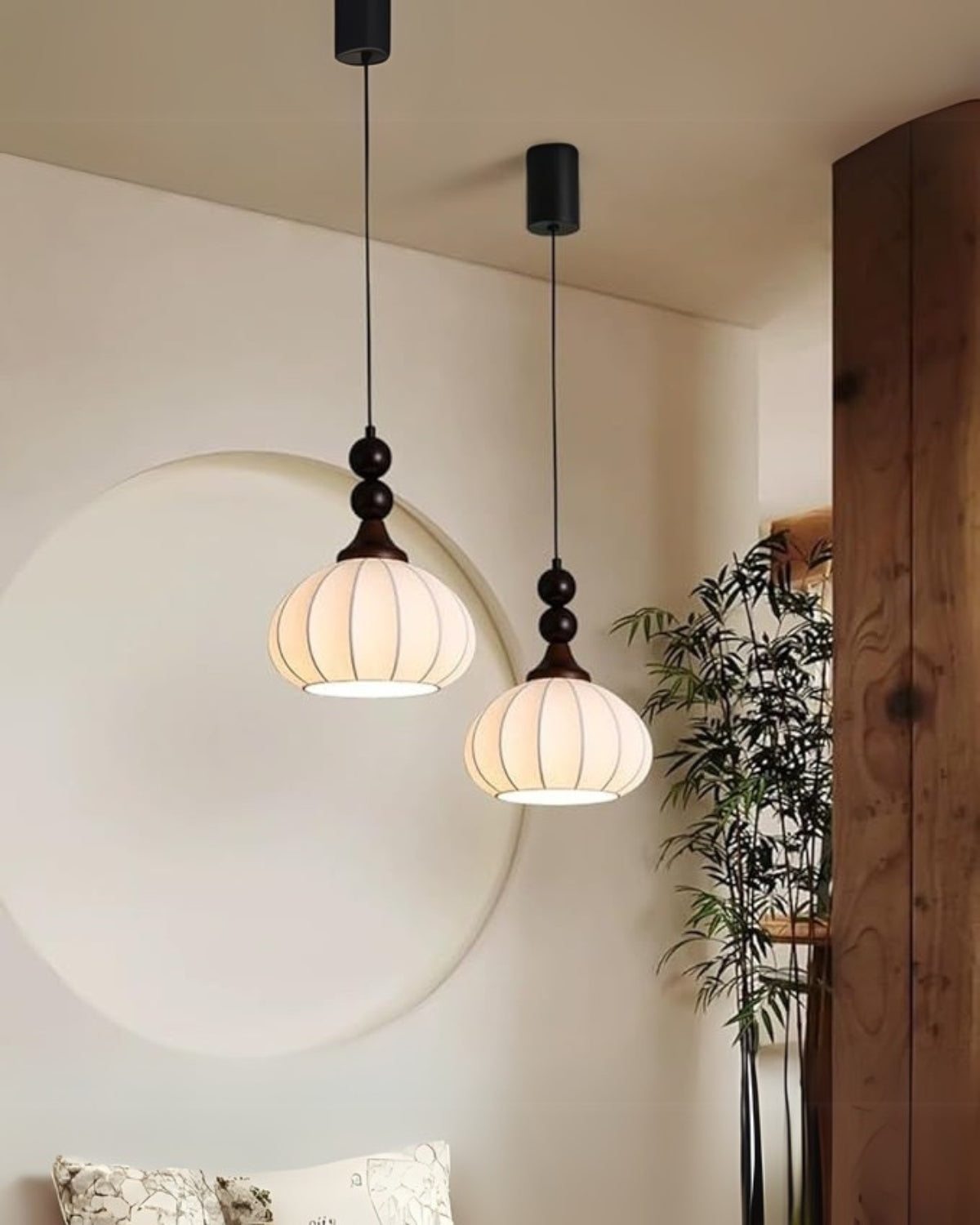 Minimalist Silk and Wood Table Lamp with LED Lighting