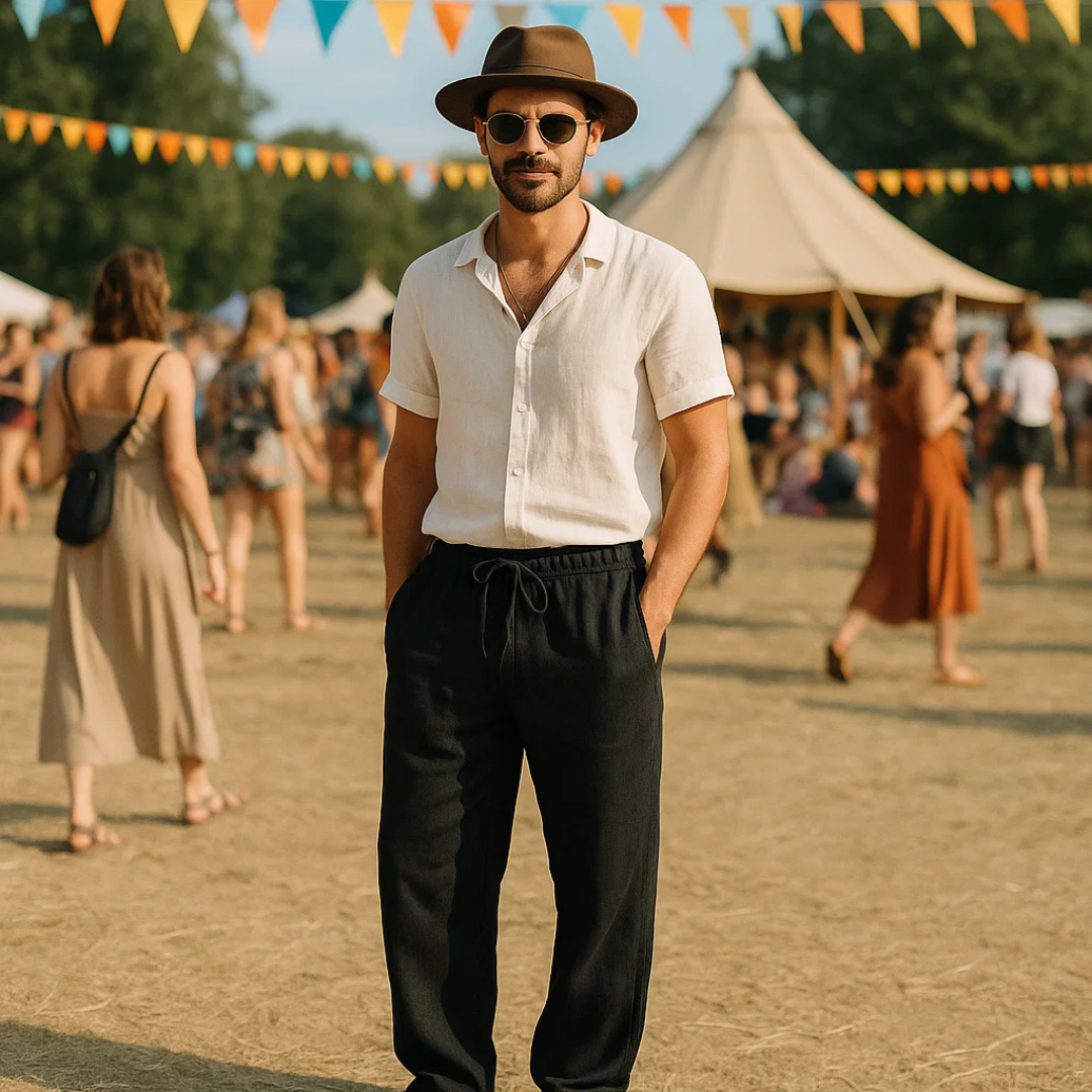 Men's Airy Linen Trousers - Relaxed Fit Summer Pants