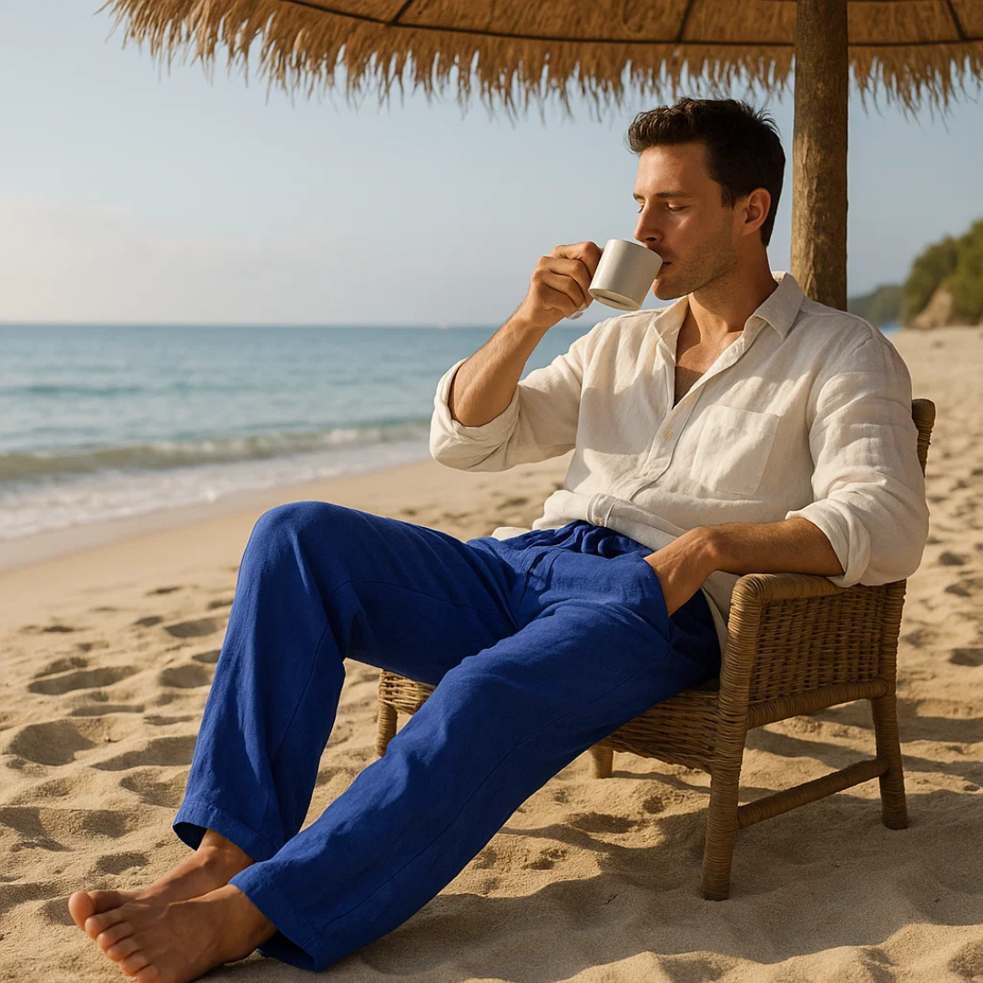 Men's Airy Linen Trousers - Relaxed Fit Summer Pants