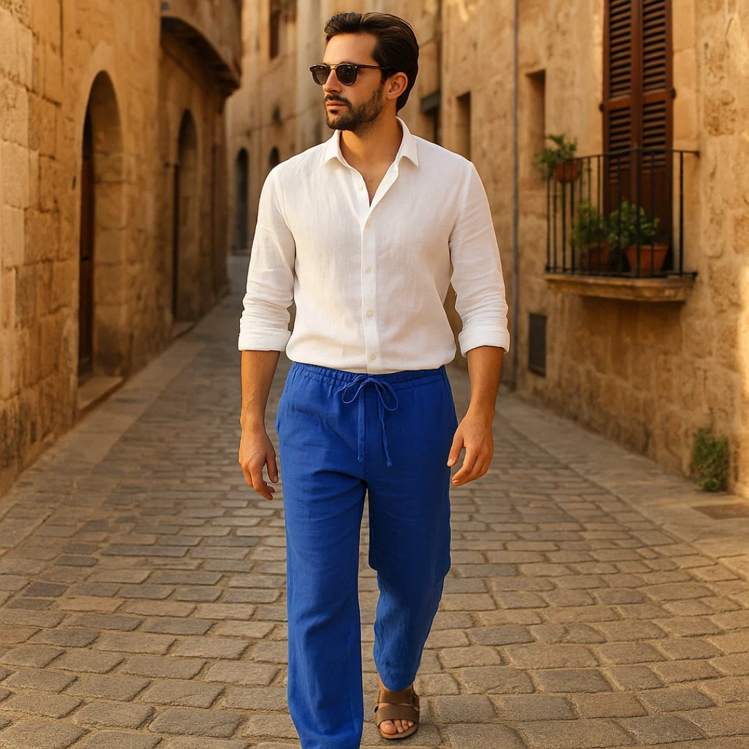 Men's Airy Linen Trousers - Relaxed Fit Summer Pants