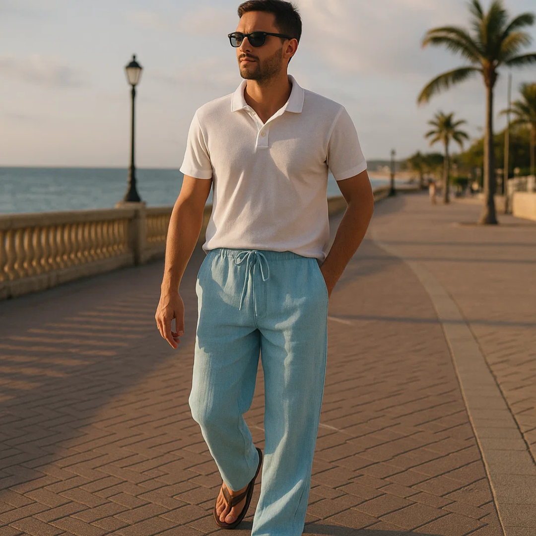 Men's Airy Linen Trousers - Relaxed Fit Summer Pants