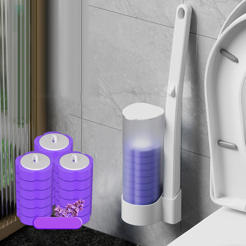 Disposable Toilet Cleaning Brush Set with Sponge Heads and Holder