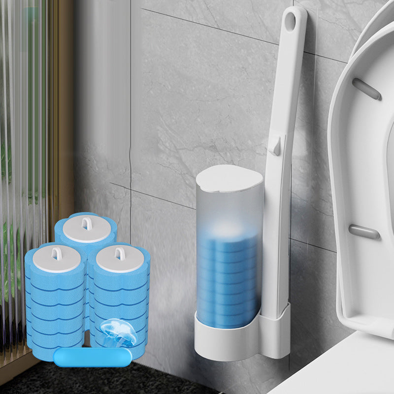 Disposable Toilet Cleaning Brush Set with Sponge Heads and Holder