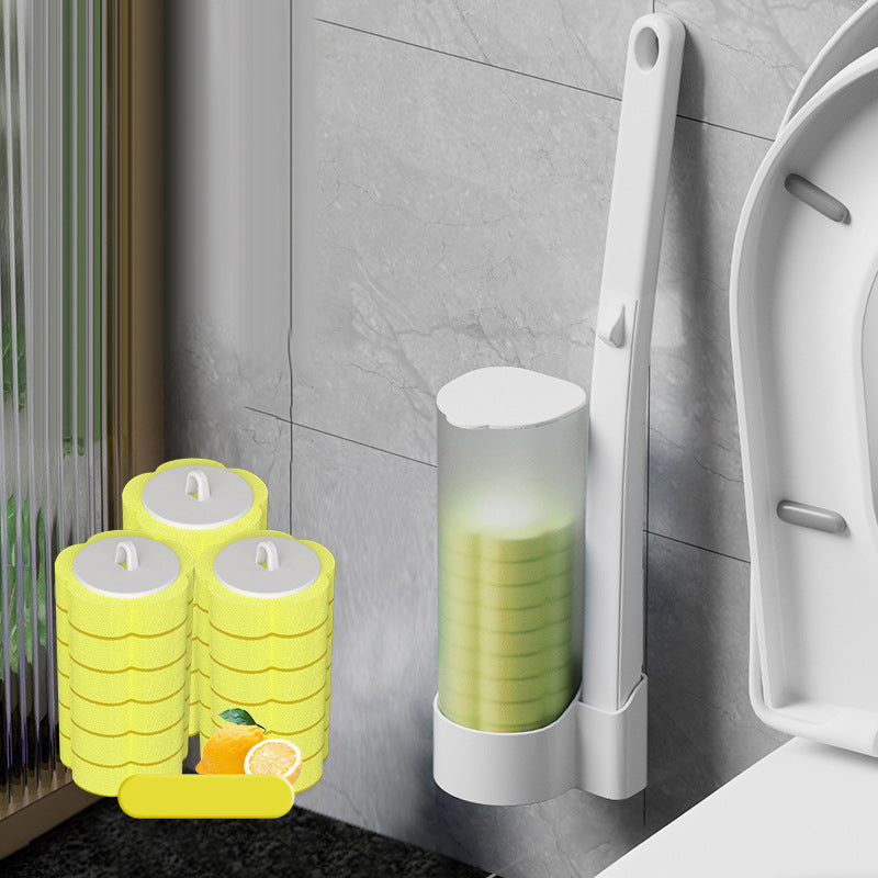 Disposable Toilet Cleaning Brush Set with Sponge Heads and Holder