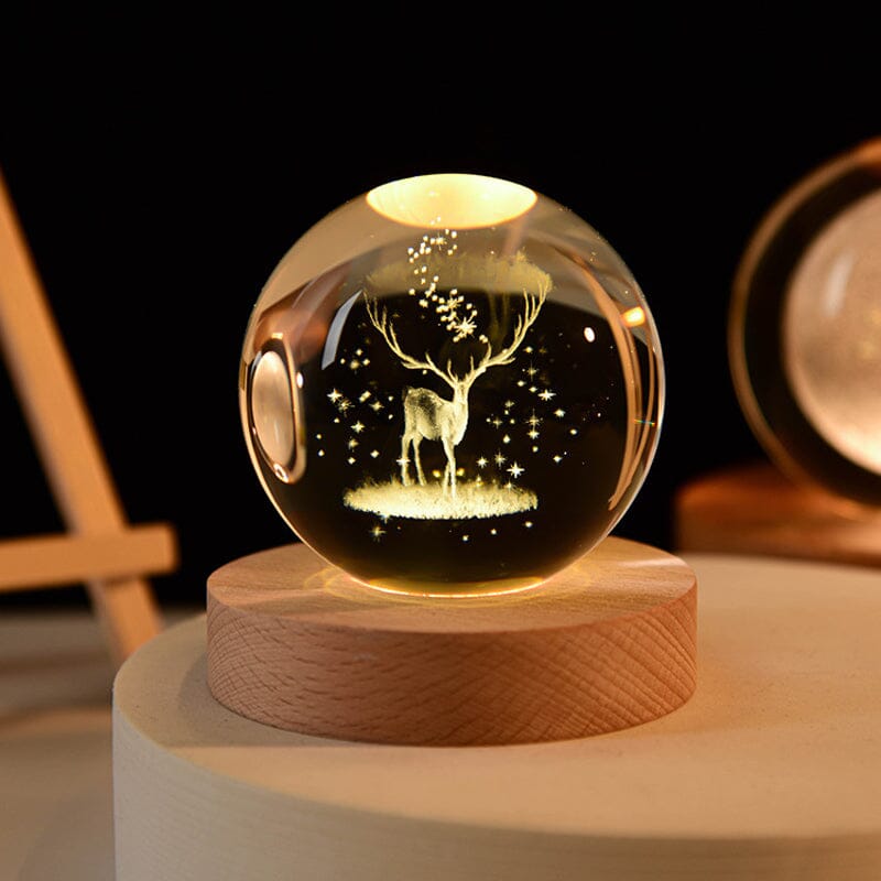 3D Crystal Ball Night Light with Wooden Base