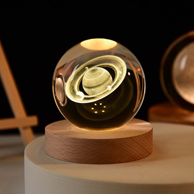 3D Crystal Ball Night Light with Wooden Base