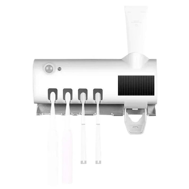 Smart UV Light Toothbrush Holder with Wall-Mounted Toothpaste Dispenser