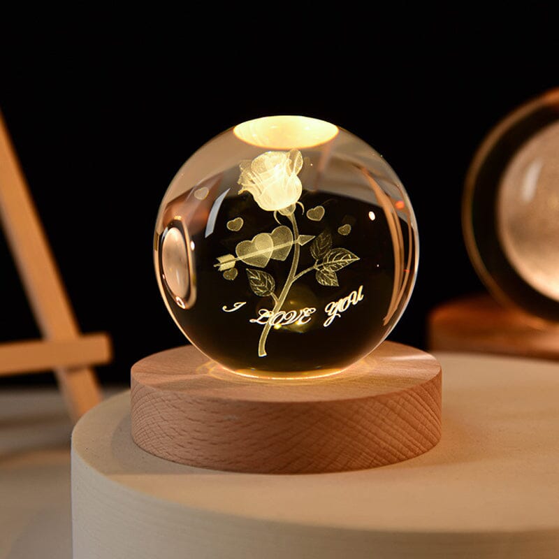 3D Crystal Ball Night Light with Wooden Base