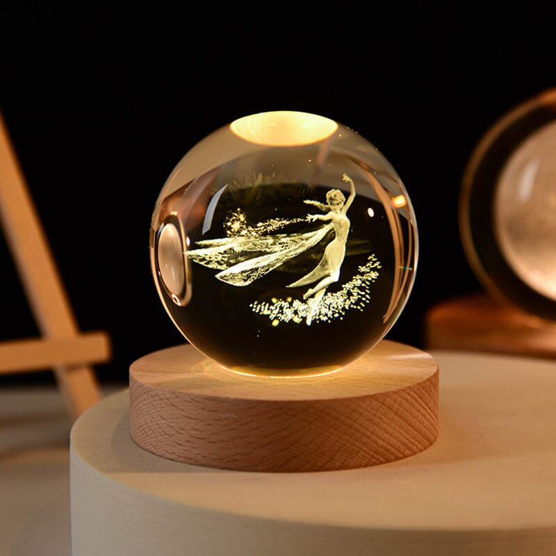 3D Crystal Ball Night Light with Wooden Base