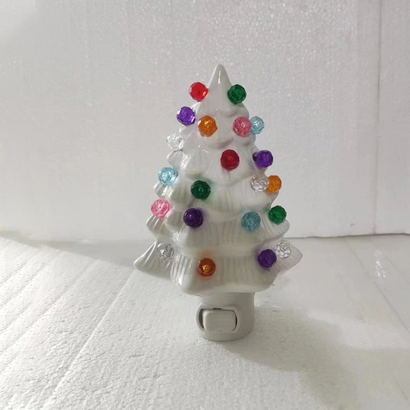 Ceramic Christmas Tree Night Light with Colorful Bulbs