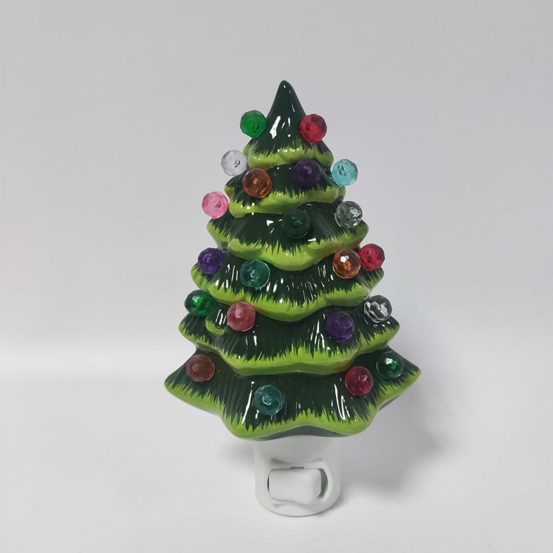 Ceramic Christmas Tree Night Light with Colorful Bulbs