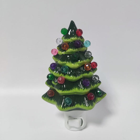 Ceramic Christmas Tree Night Light with Colorful Bulbs