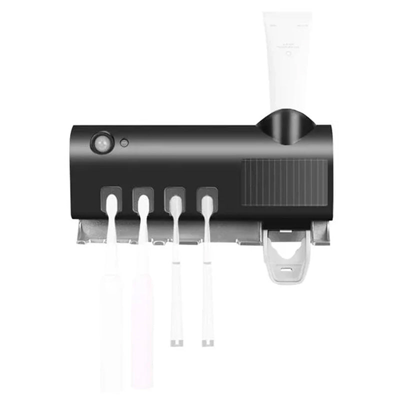 Smart UV Light Toothbrush Holder with Wall-Mounted Toothpaste Dispenser