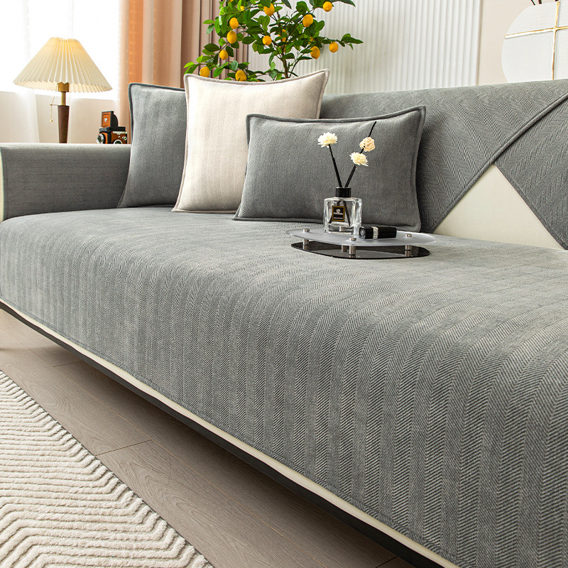 Wavy Check Chenille Sofa Cover Protector for Pets