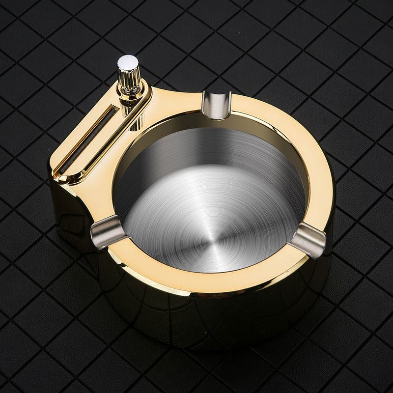 Retro Metal Ashtray with Integrated Lighter, Multifunctional Design