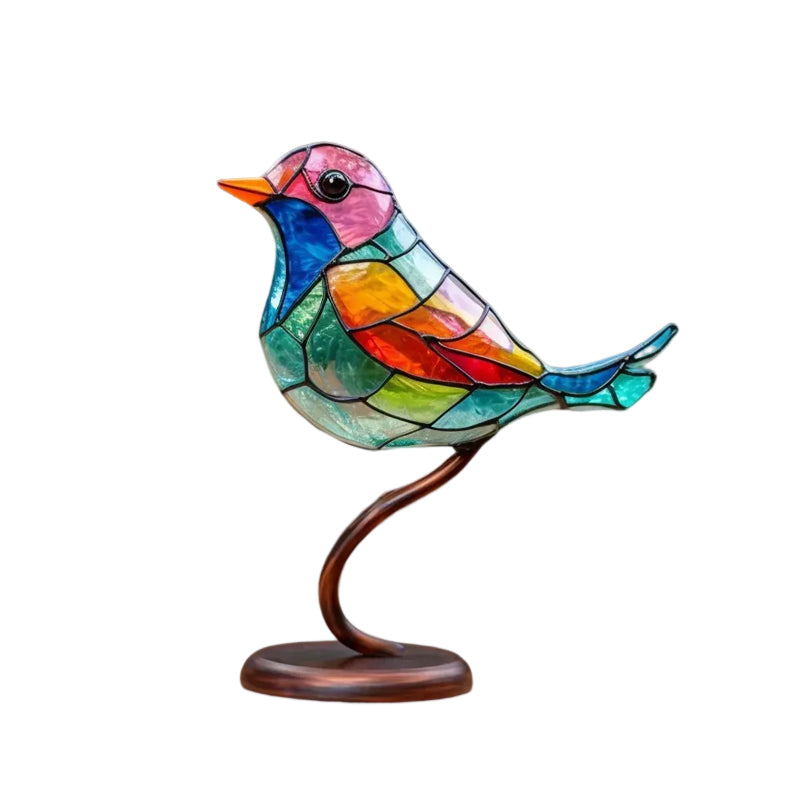 Colorful Glass Bird Ornaments on Branch