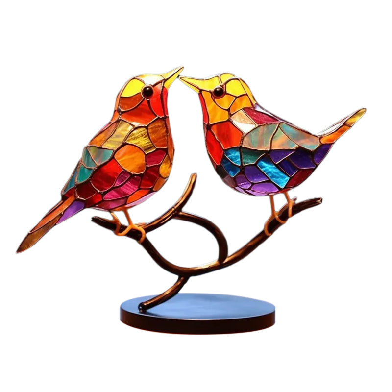 Colorful Glass Bird Ornaments on Branch