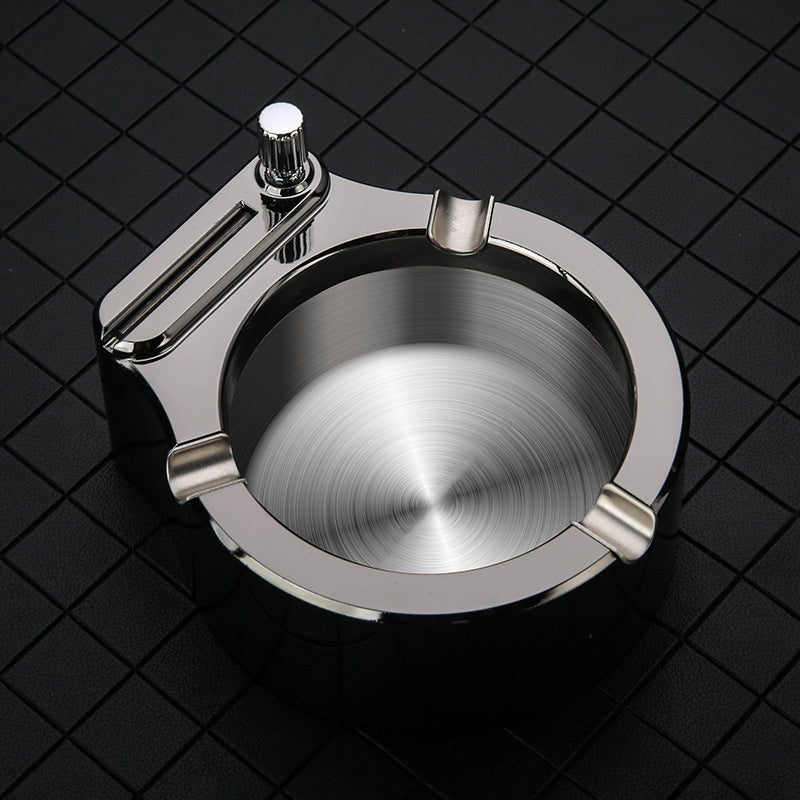 Retro Metal Ashtray with Integrated Lighter, Multifunctional Design