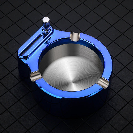 Retro Metal Ashtray with Integrated Lighter, Multifunctional Design