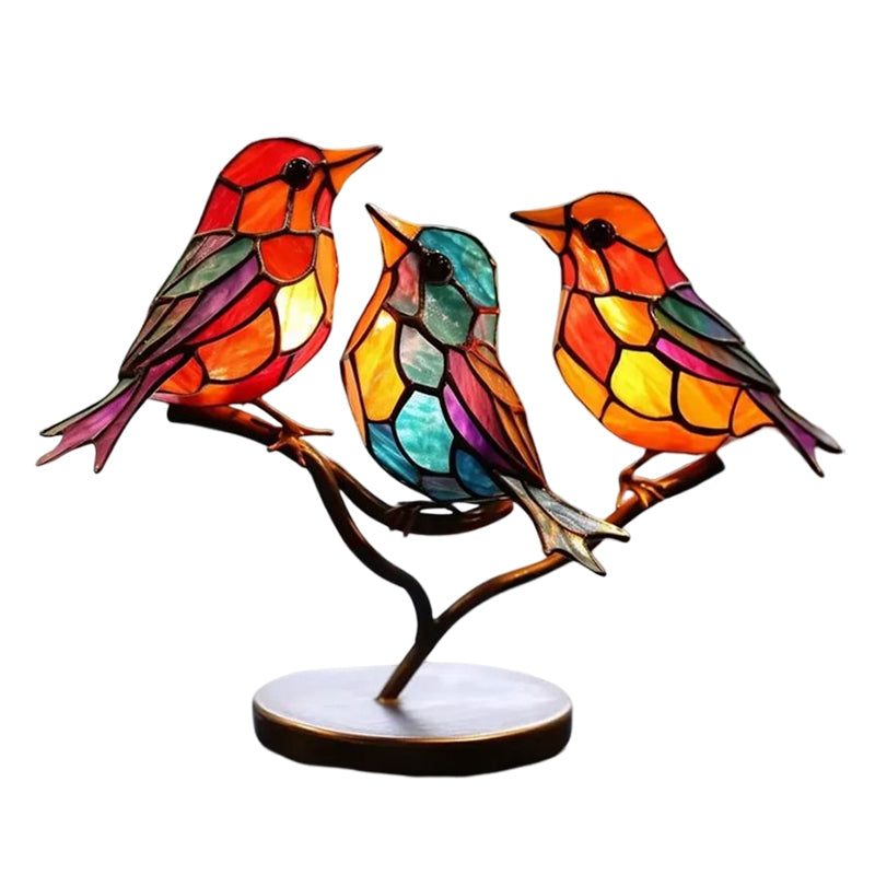 Colorful Glass Bird Ornaments on Branch