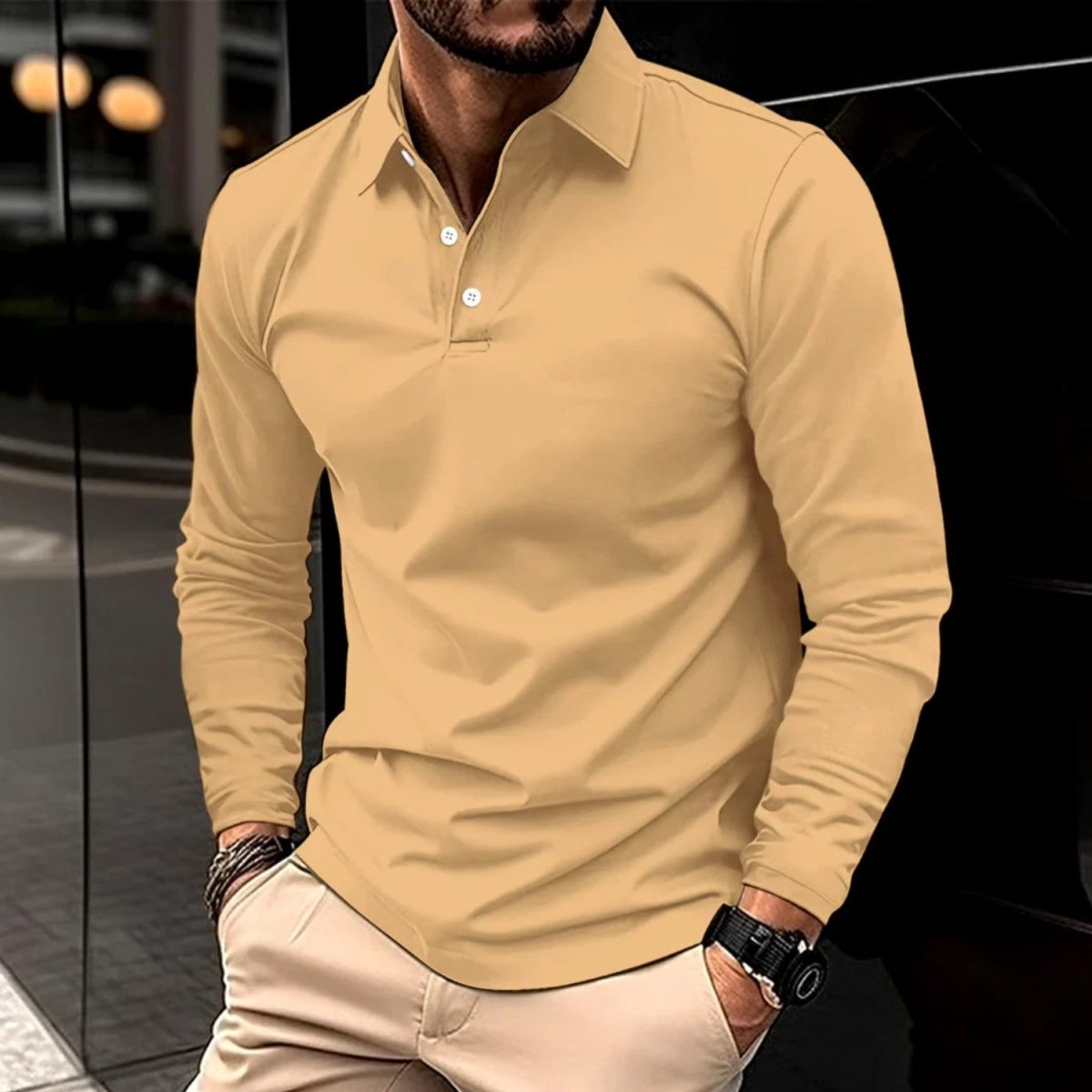 Slim Fit Breathable Long Sleeve Polo Shirt