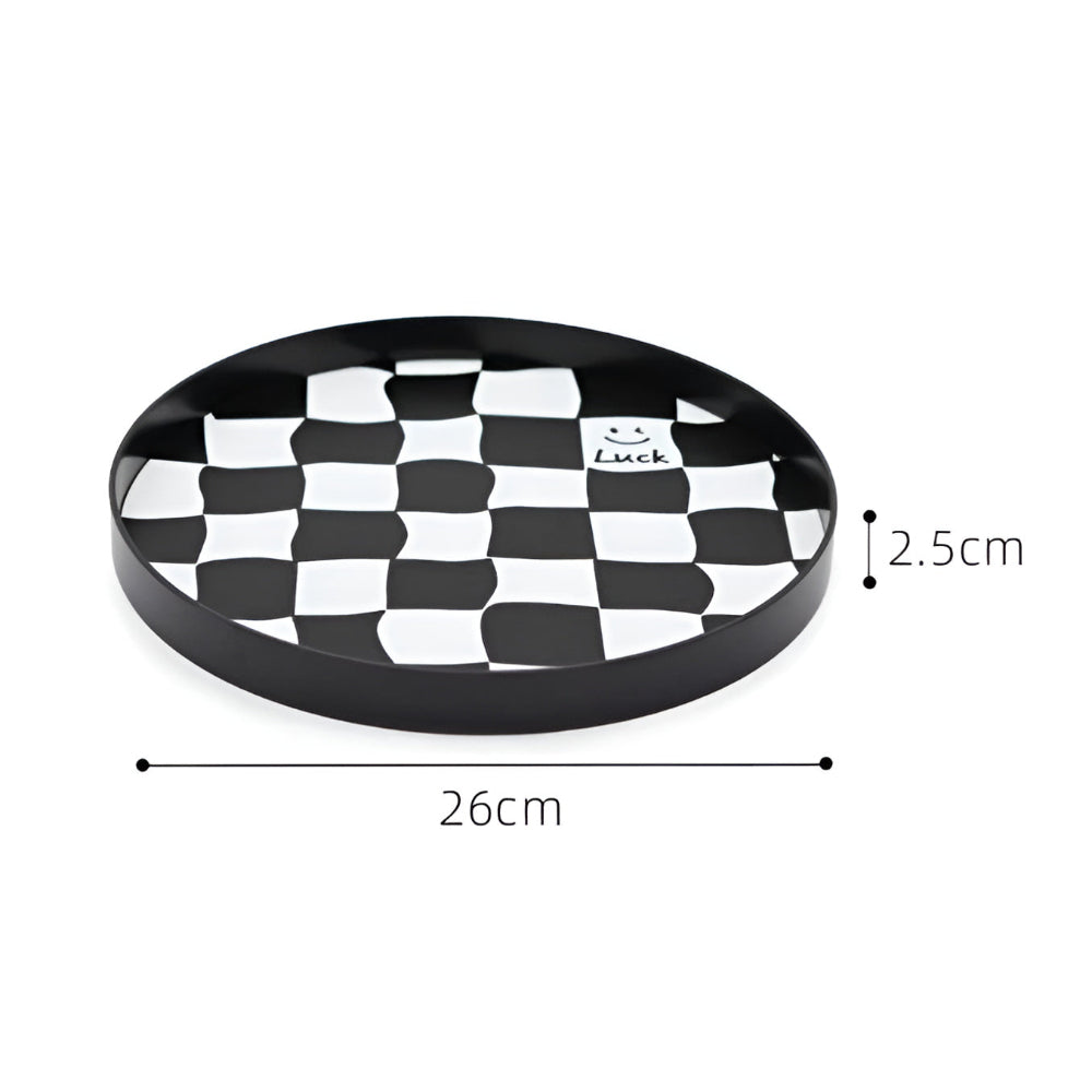 Round Checkerboard Storage Tray for Organizing Essentials