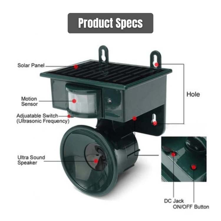 Solar-Powered Ultrasonic Bird Repeller with Motion Sensor