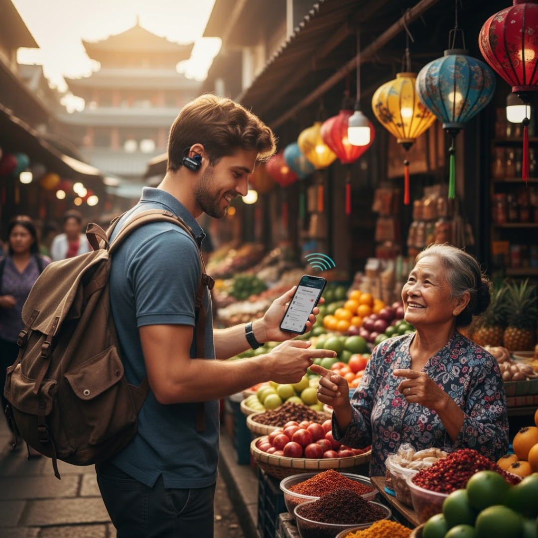 AI Translator Earbuds with Real-time Translation and Noise Cancellation