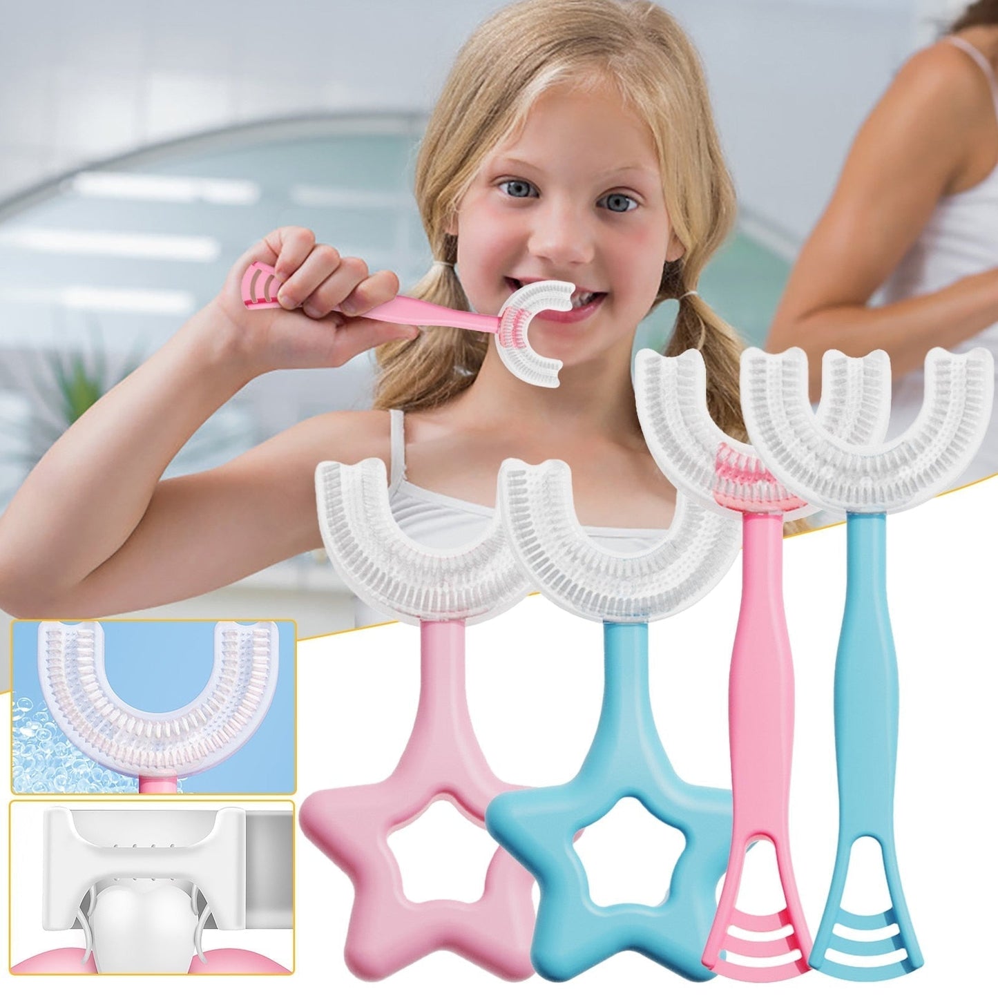 U-Shaped Children's Toothbrush with Soft Bristles and Fun Design