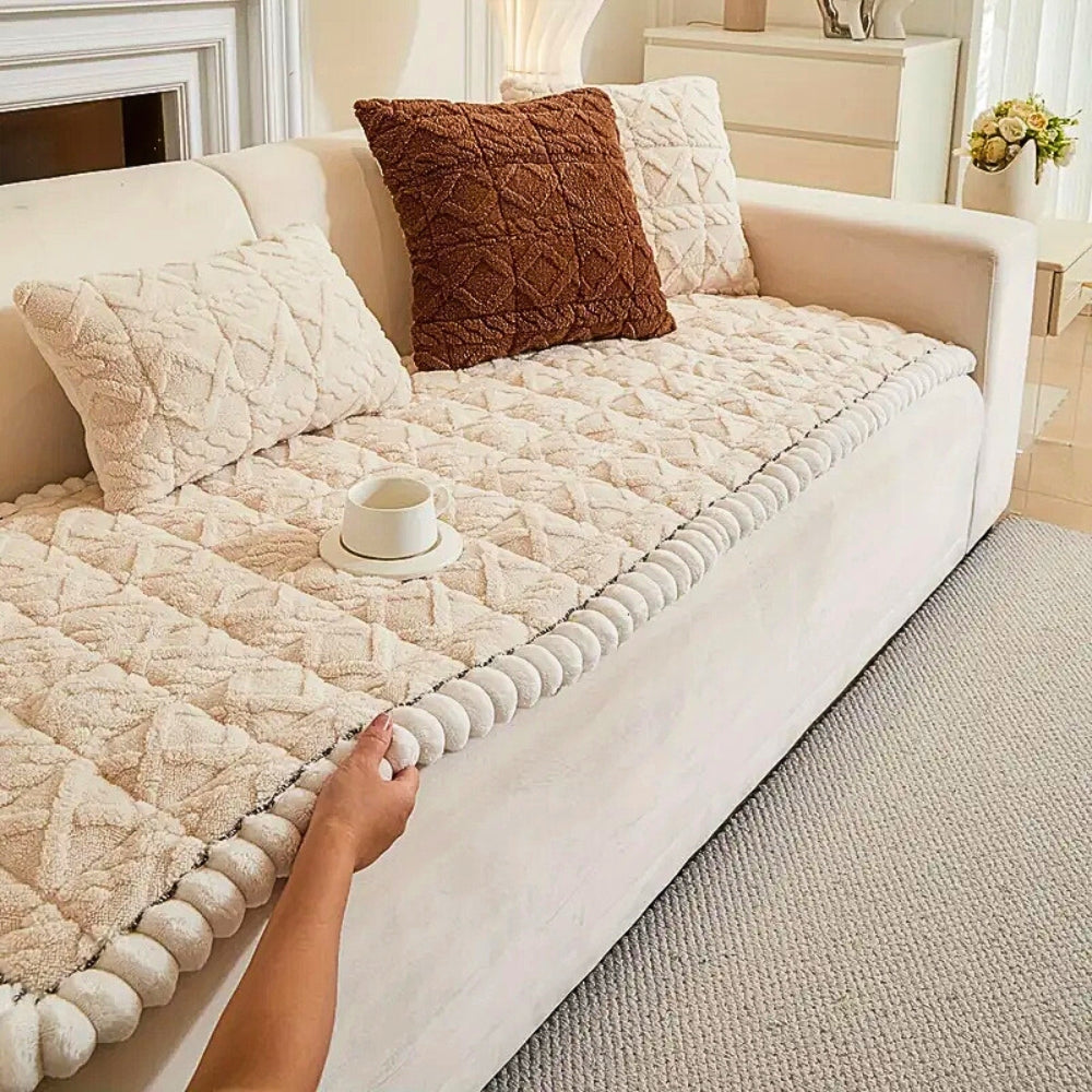 Plush Diamond Quilted Sofa Protector Cover