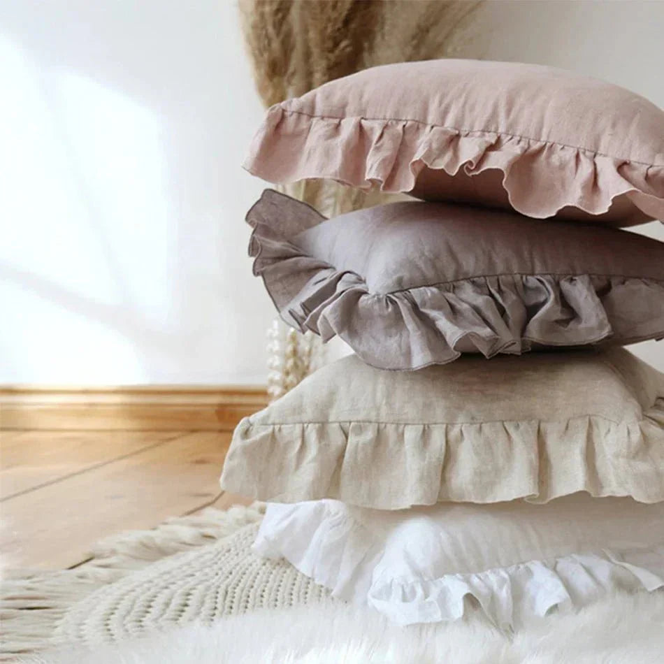 Soft Linen Ruffle Pillowcase Cover