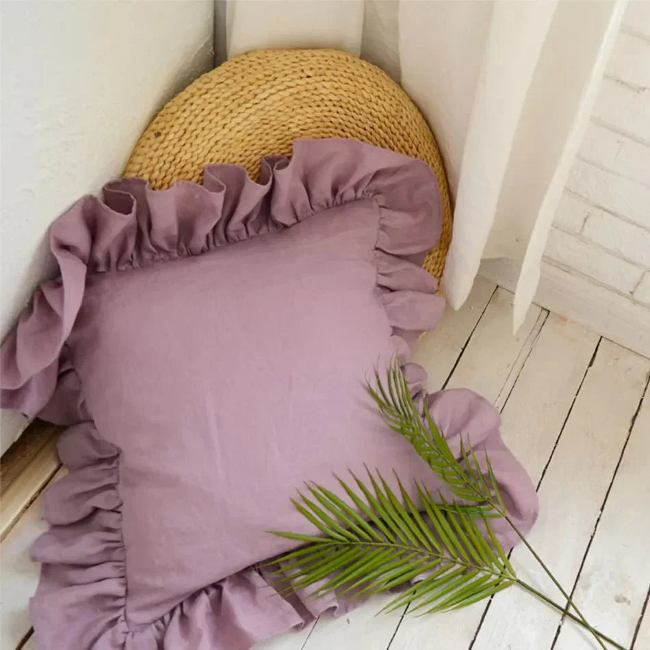 Soft Linen Ruffle Pillowcase Cover