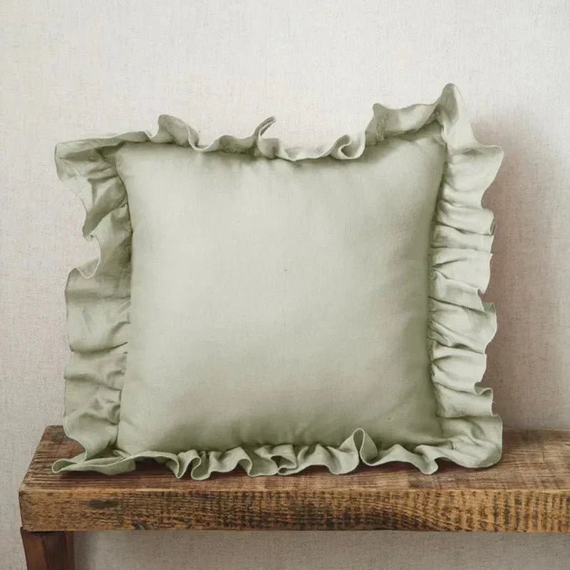 Soft Linen Ruffle Pillowcase Cover