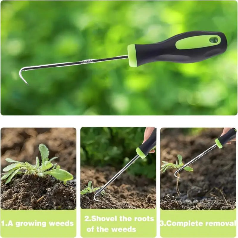 Ergonomic Stainless Steel Weed Remover with V-Prong Tip