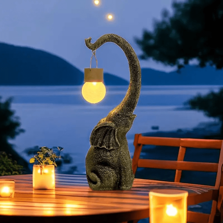 Solar-Powered Copper Elephant Garden Lamp
