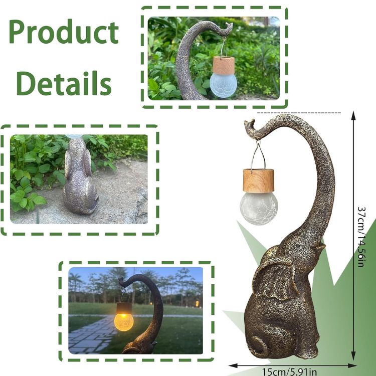 Solar-Powered Copper Elephant Garden Lamp