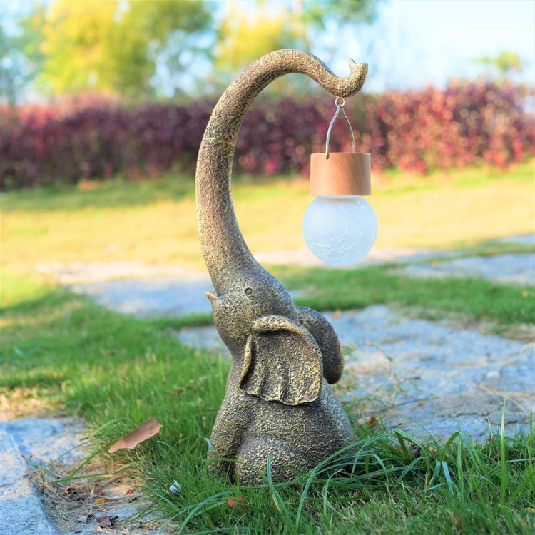 Solar-Powered Copper Elephant Garden Lamp