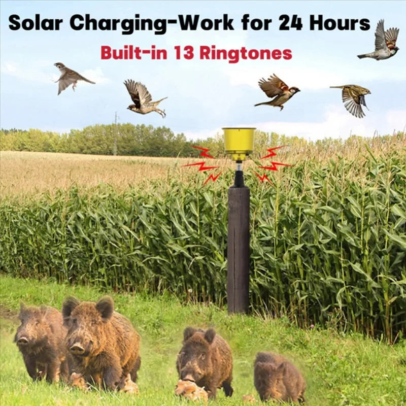 Solar-Powered Motion-Activated Bird Scare Device with Sound and Light