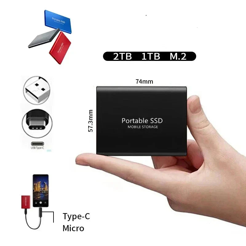 2TB Portable External SSD with USB3.1 and M.2 Type-C