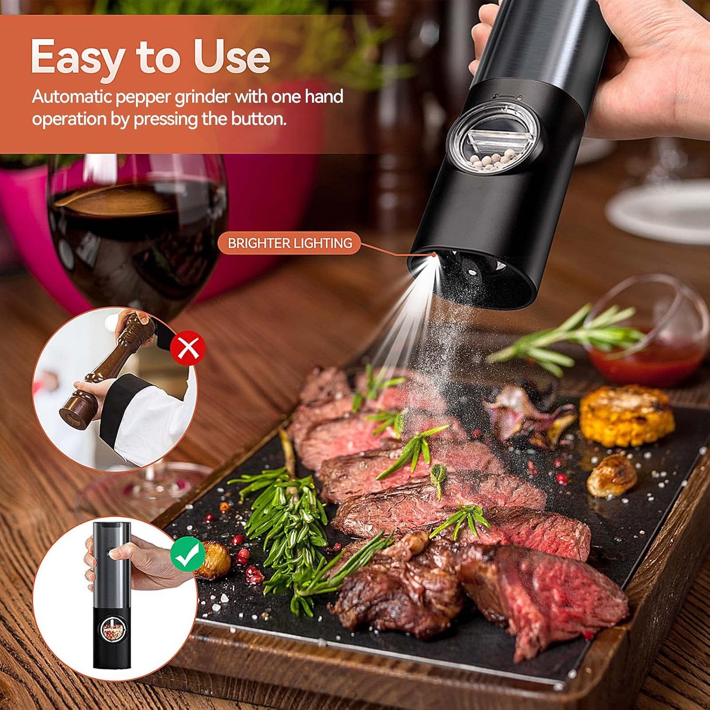 Electric Salt and Pepper Mill with LED Light and Rechargeable Battery
