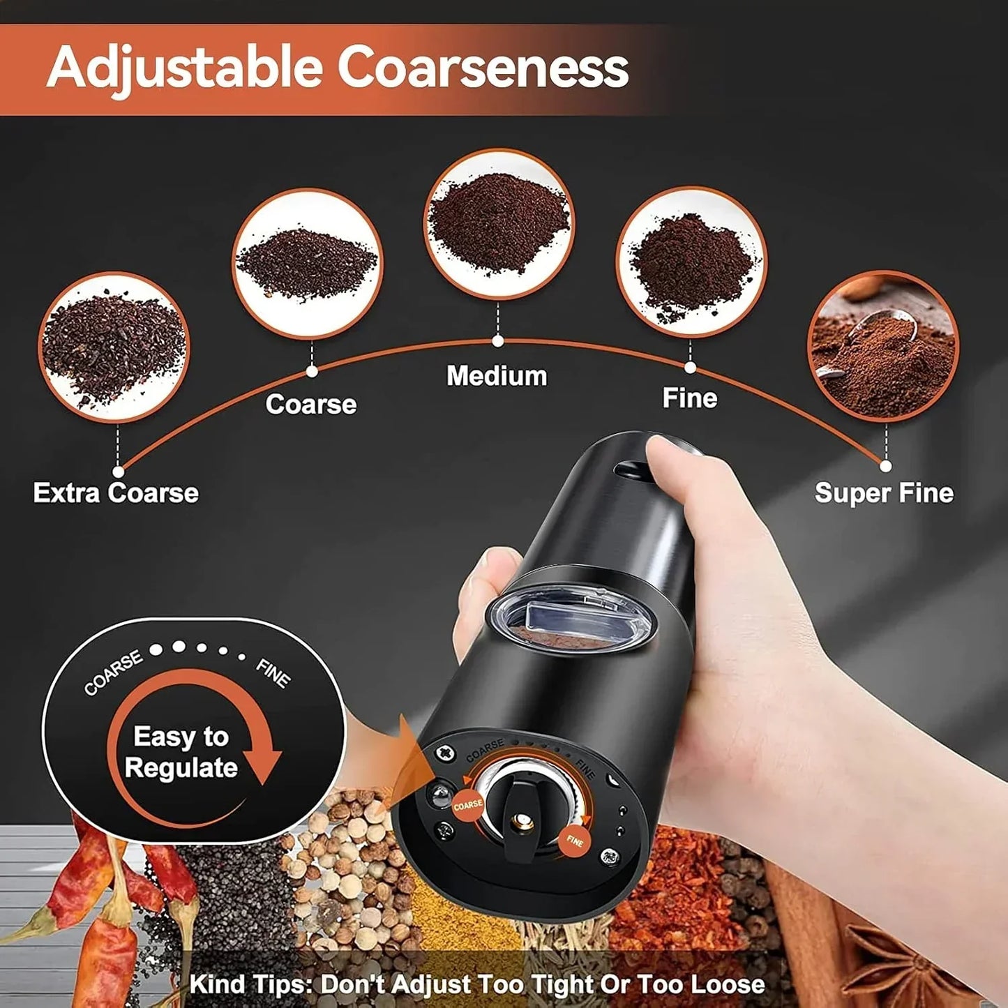 Electric Salt and Pepper Mill with LED Light and Rechargeable Battery