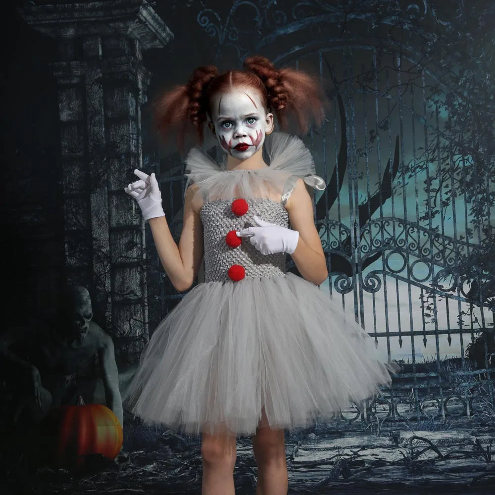 Kids Halloween Dress with Adjustable Straps and Tulle Skirt
