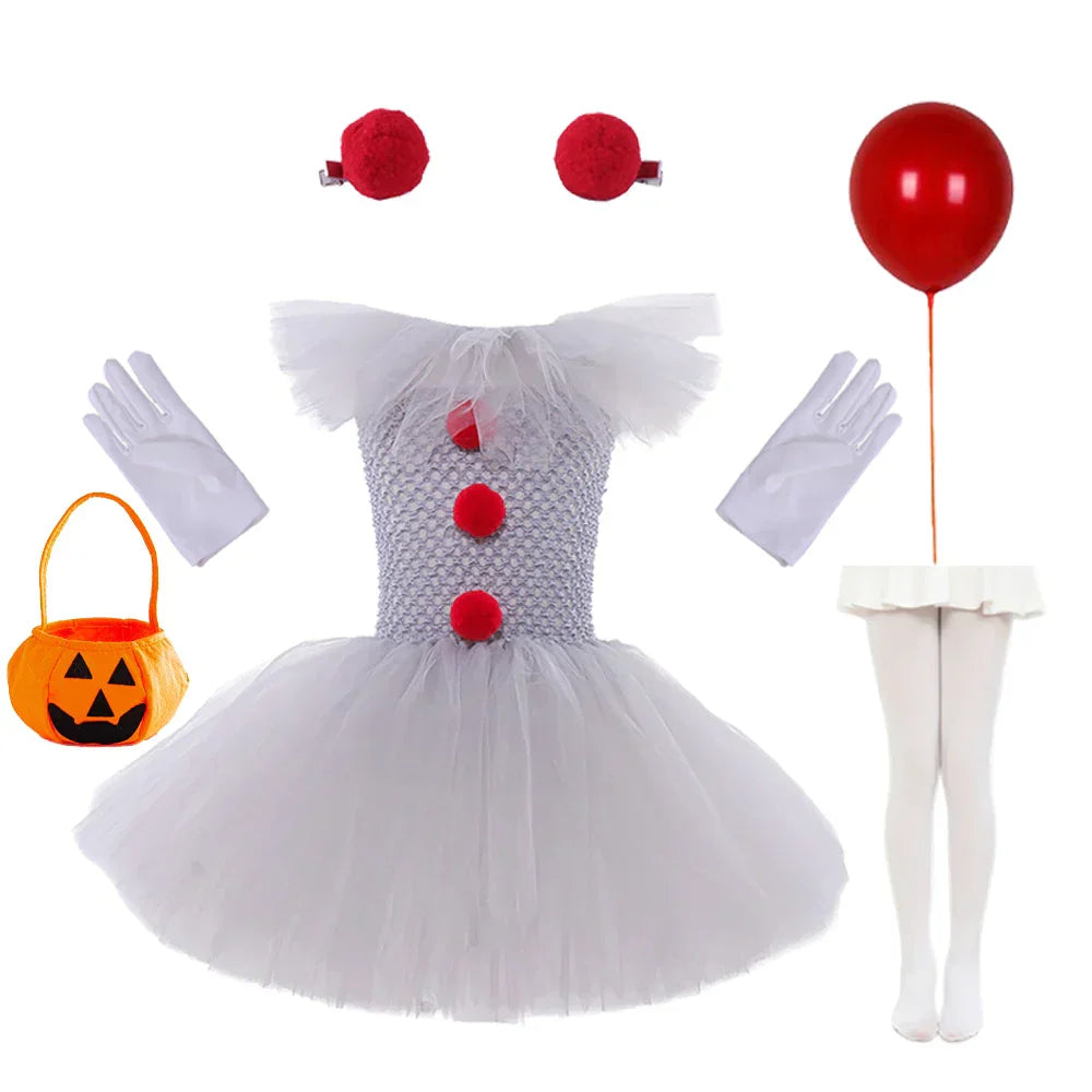 Kids Halloween Dress with Adjustable Straps and Tulle Skirt