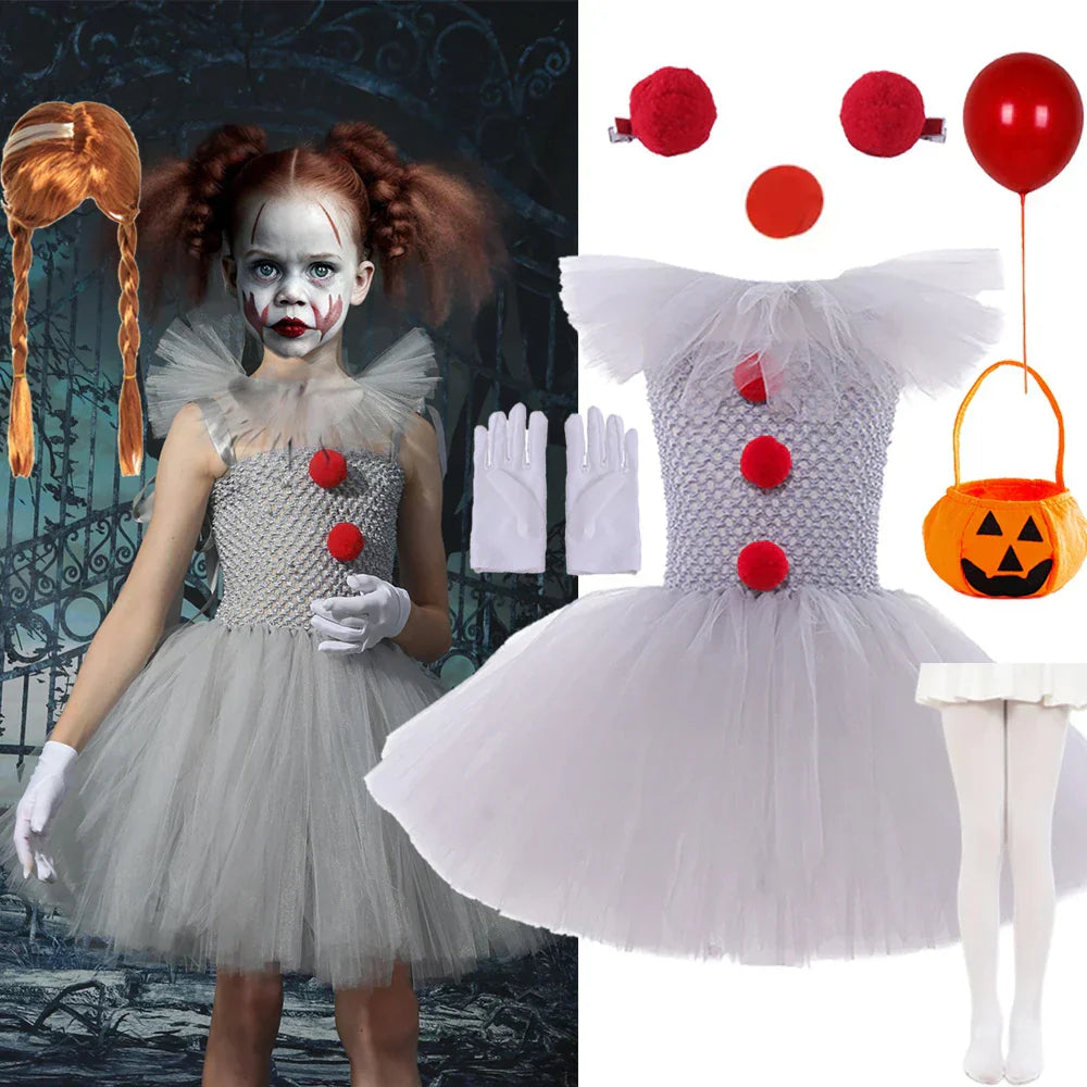 Kids Halloween Dress with Adjustable Straps and Tulle Skirt