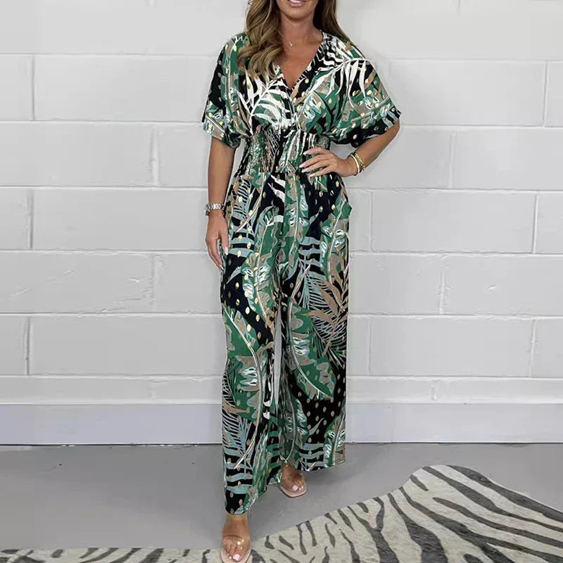 Natalia - Tropical Leaf Print Jumpsuit