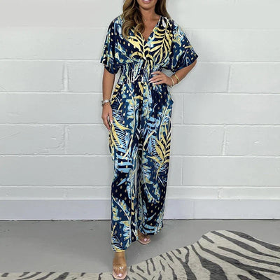 Natalia - Tropical Leaf Print Jumpsuit