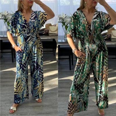 Natalia - Tropical Leaf Print Jumpsuit