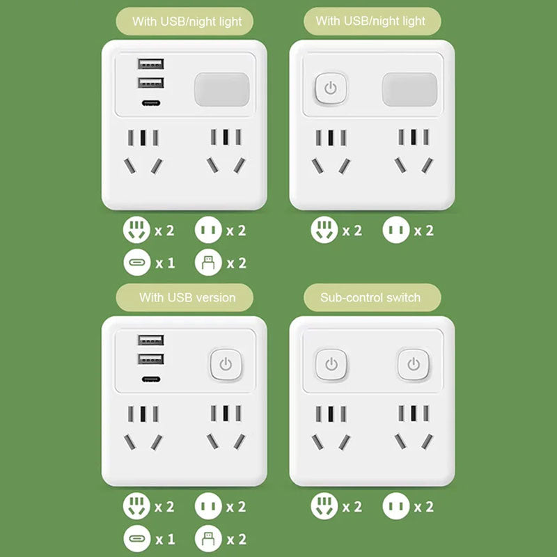 Multifunctional Socket Converter with Night Light and USB Ports